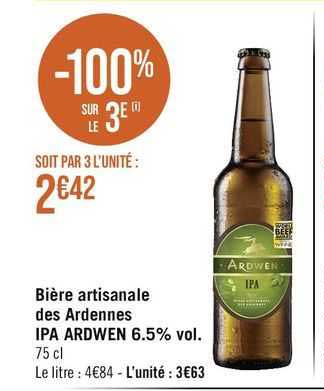 bière artisanale des ardennes ipa ardwen 6.5% vol.