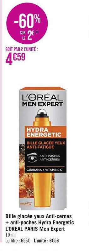 bille glacée yeux anti-cernes + anti-poches hydra energetic l'oréal paris men expert