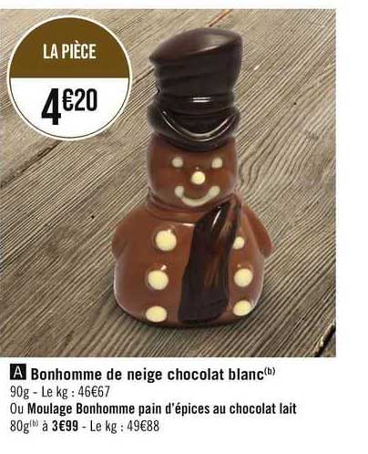 bonhomme de neige chocolat blanc ou moulage bonhomme pain d'épices au chocolat lait