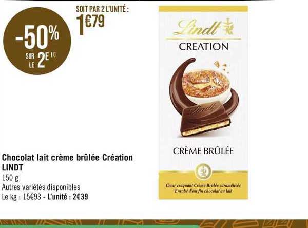 chocolat lait crème brûlée création lindt