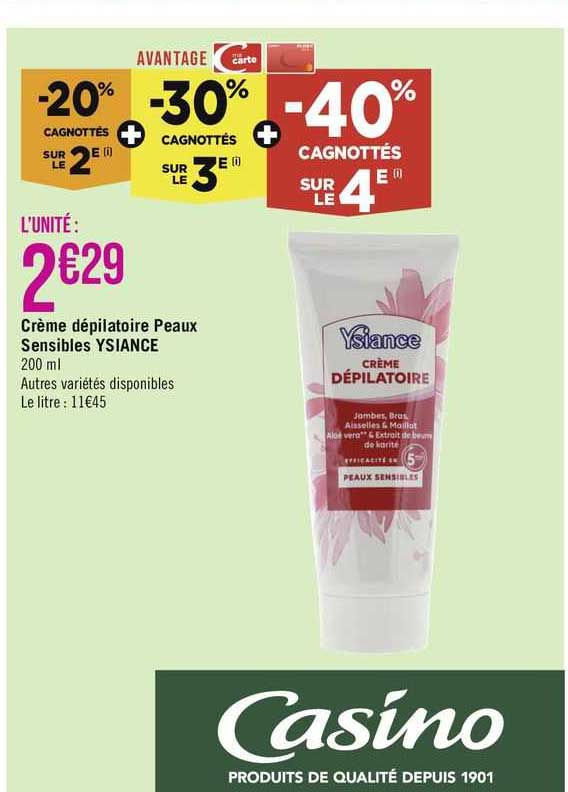 crème dépilatoire peaux sensibles ysiance