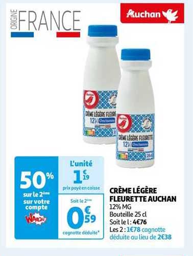 Crème Légère Fleurette Auchan