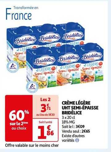 crème légère uht semi-épaisse bridélice