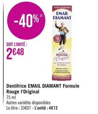 Dentifrice Email Diamant Formule Rouge L'original