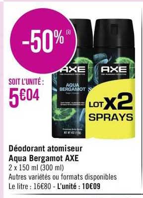 déodorant atomiseur aqua bergamot axe