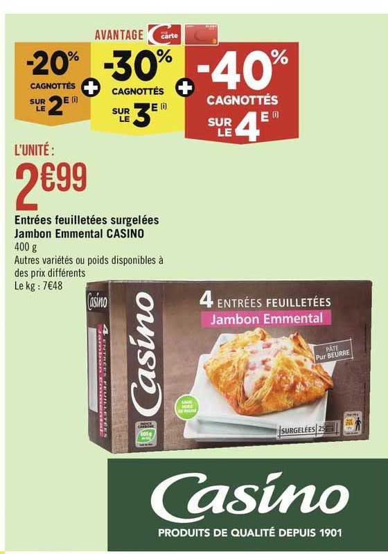 entrées feuilletées surgelées jambon emmental casino