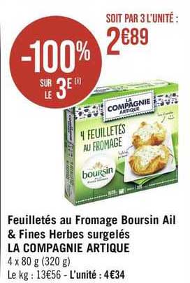 feuilletés au fromage boursin ail & fines herbes surgelés la compagnie artique