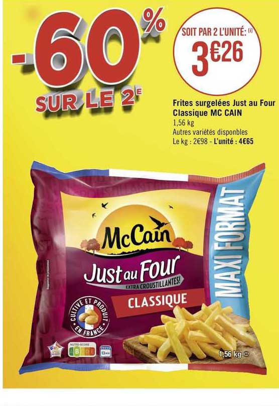frites surgelées just au four classique mc cain