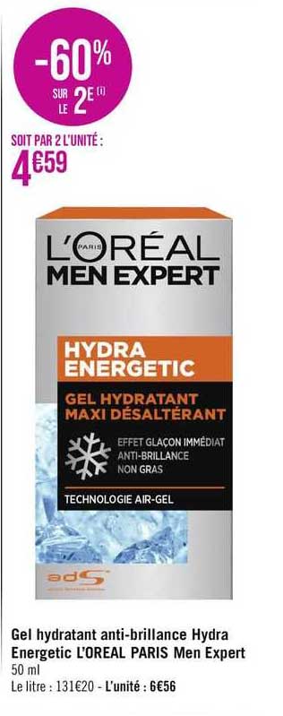 gel hydratant anti-brillance hydra energetic l'oréal paris men expert