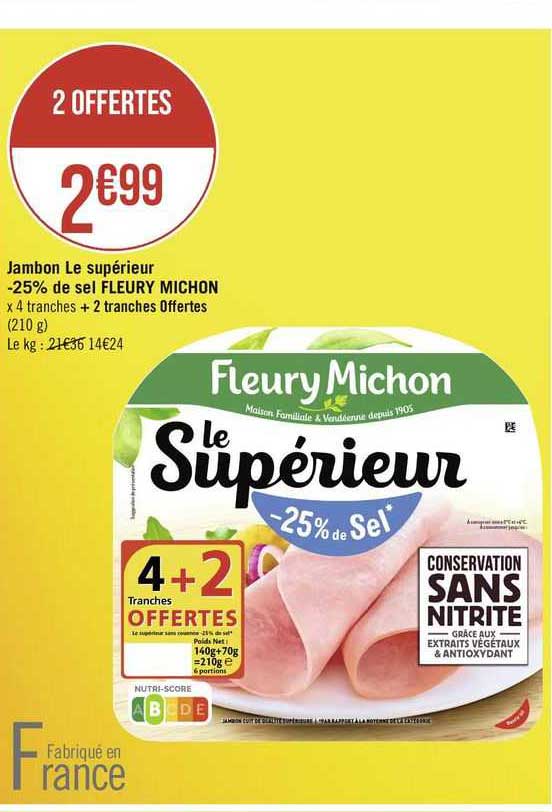 jambon le supérieur -25% de sel fleury michon
