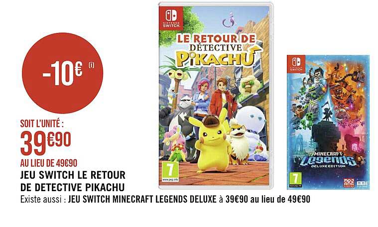 jeu switch le retour de detective pikachu, jeu switch minecraft legends deluxe