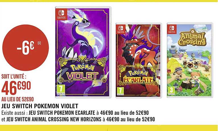 jeu switch pokémon violet, jeu switch pokémon écarlate, jeu switch animal crossing new horizons