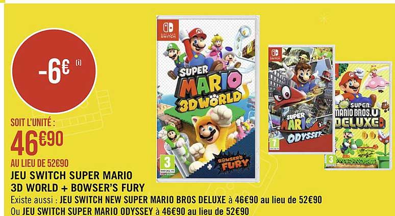 jeu switch super mario 3d world + bowser's fury, jeu switch new super mario bros deluxe ou jeu switch super mario odyssey