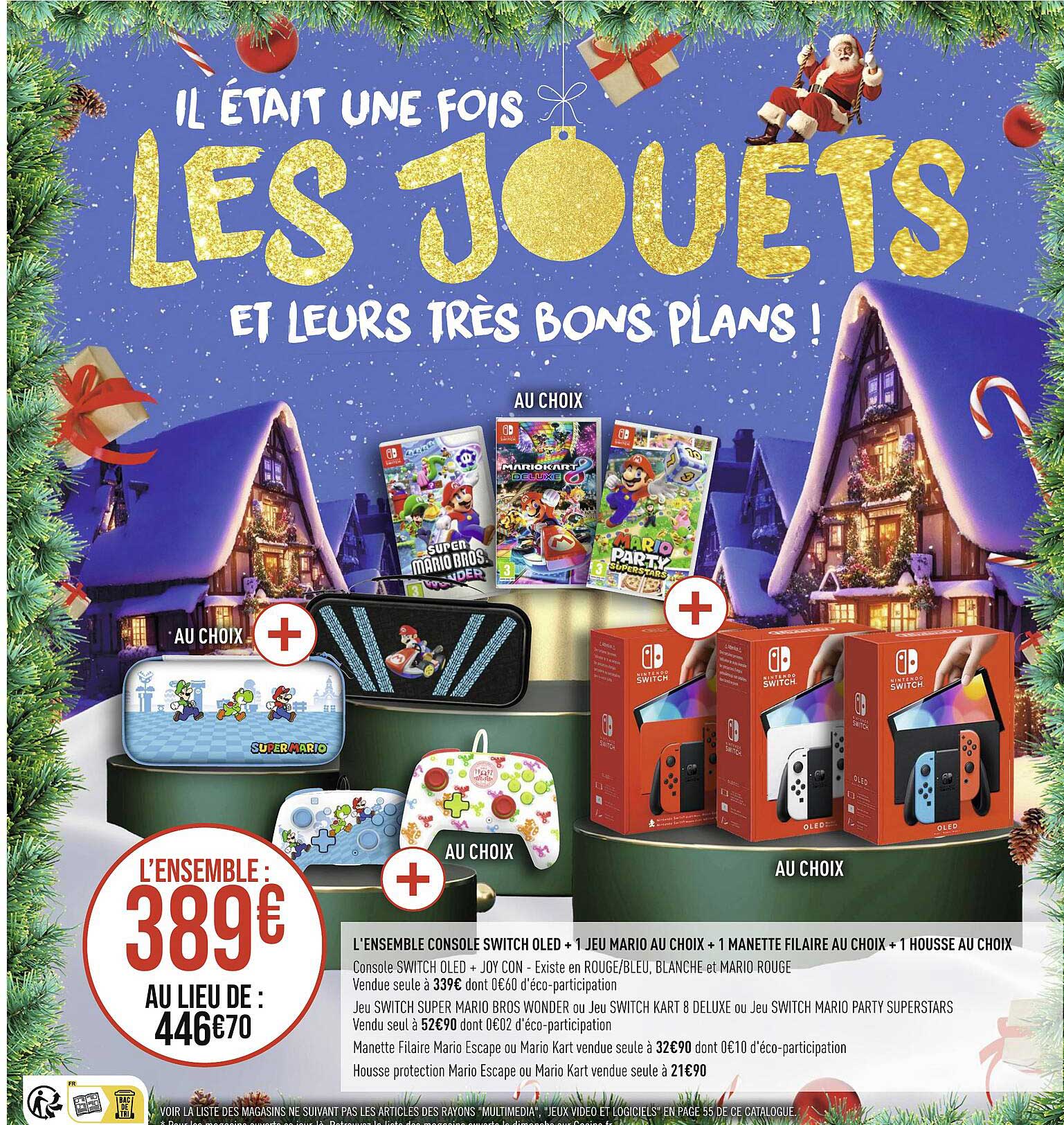 l'ensemble console switch oled + 1 jeu mario au choix + manette filaire au choix + 1 housse au choix