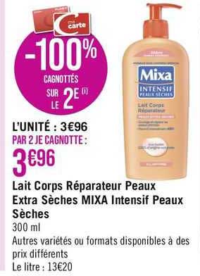 lait corps réparateur peaux extra sèches mixa intensif peaux sèches