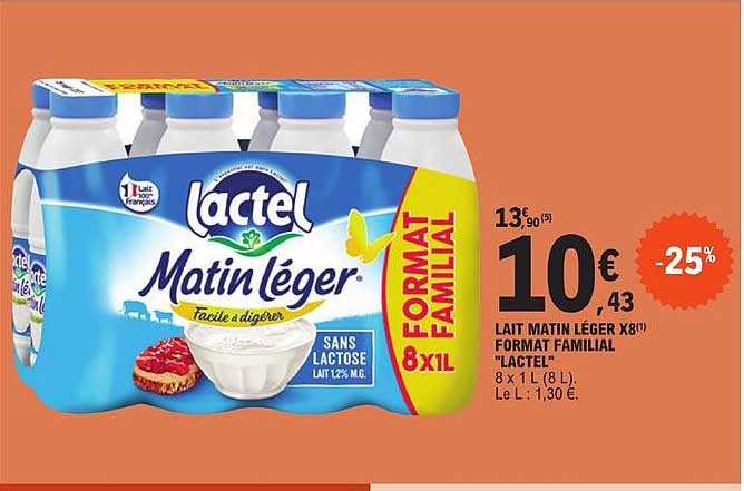 Lait Matin Léger X8 Format Familial "lactel"