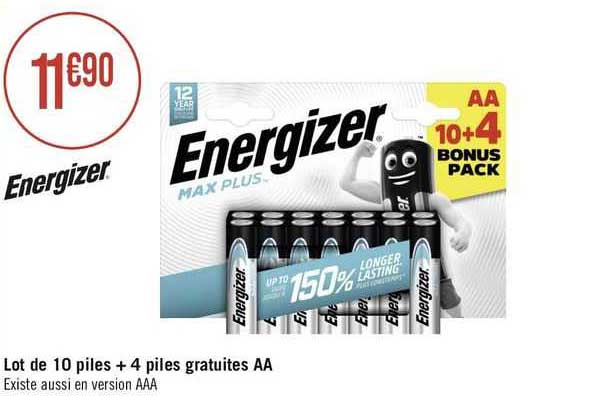 Lot De 10 Piles + 4 Piles Gratuites Aa Energizer