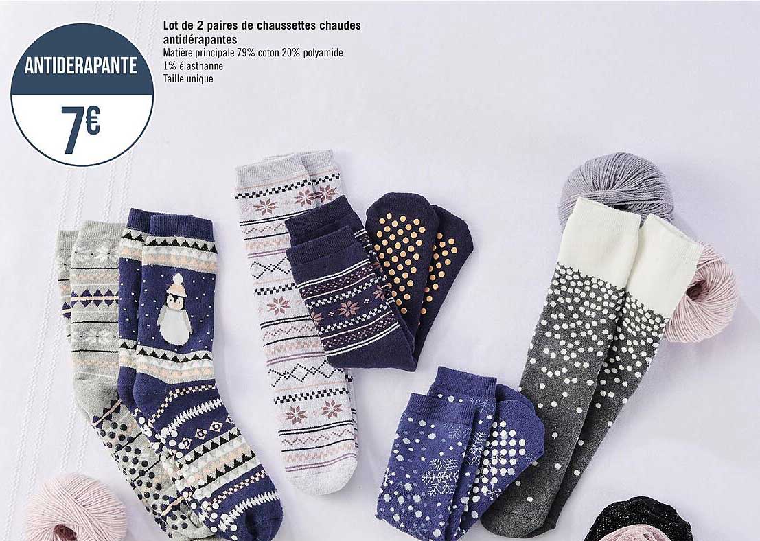lot de 2 paires de chaussettes chaudes antidérapantes
