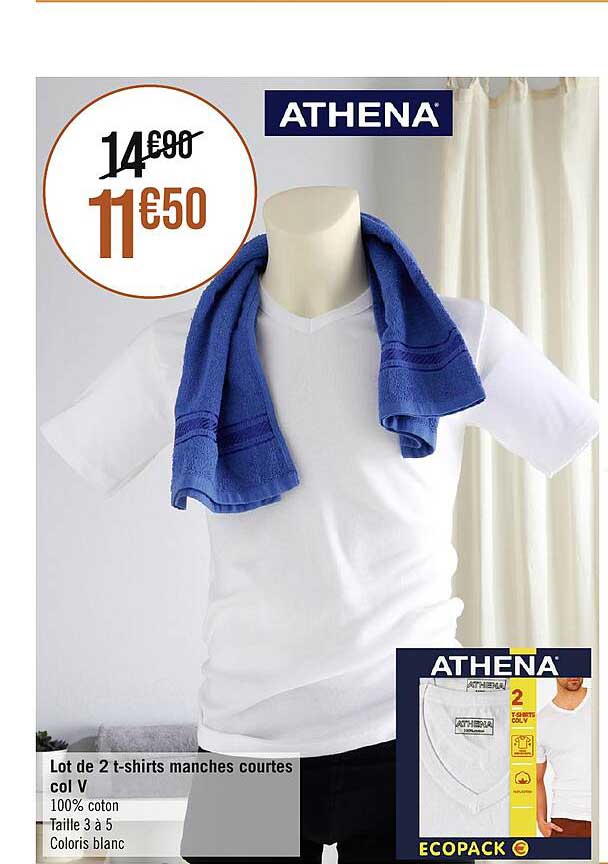 lot de 2 t-shirt manches courtes col v athena