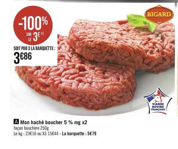 mon haché boucher 5% mg x2 bigard