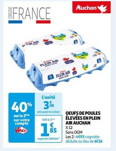 œufs de poules élevées en plein air auchan