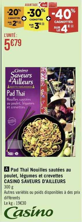 pad thaï nouilles sautées au poulet, légumes et crevettes casino saveurs d'ailleurs