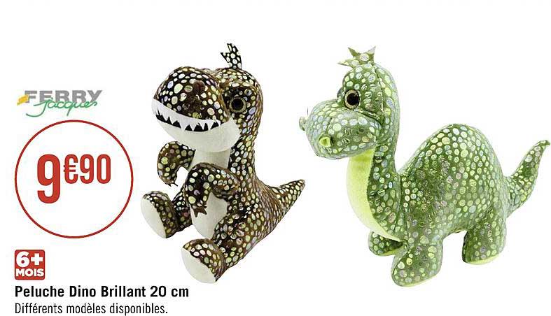 peluche dino brillant 20 cm ferry jacques