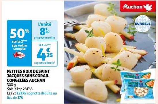 petites noix de saint jacques sans corail congelées auchan