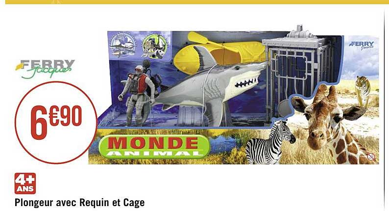 plongeur avec requin et cage ferry jacques