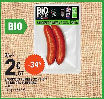 Saucisses Fumées X2 Bio "le Bio Des éleveurs"