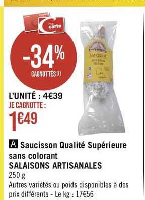 saucisson qualité supérieure sans colorant salaisons artisanales