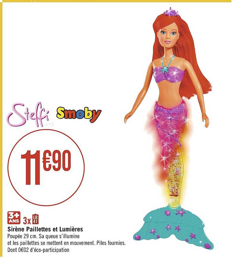sirène paillettes et lumières steffi smoby