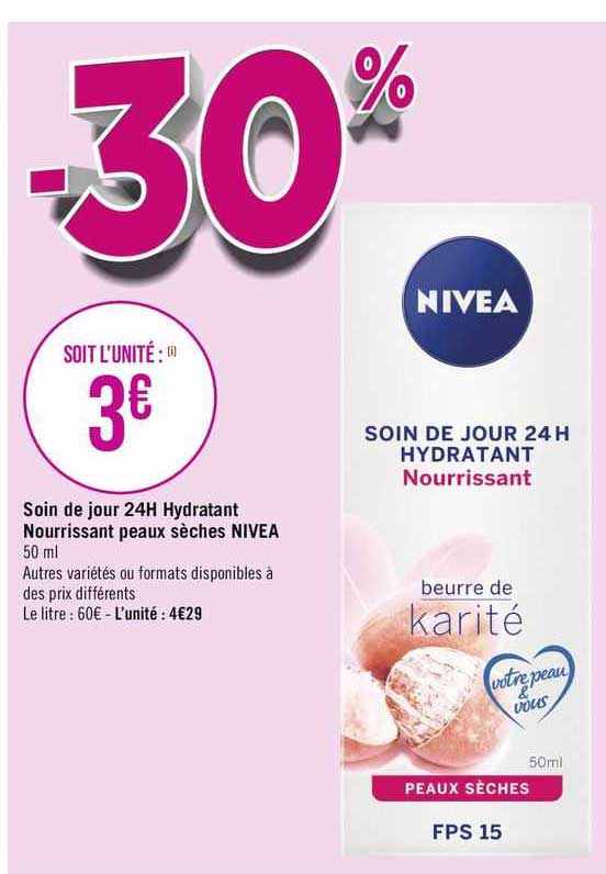 soin de jour 24h hydratant nourrissant peaux sèches nivea