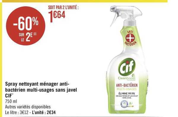 spray nettoyant ménager anti-bactérien multi-usages sans javel cif
