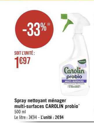 spray nettoyant ménager multi-surfaces carolin probio