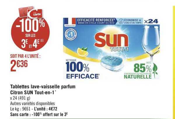 tablettes lave-vaisselle parfum citron sun tout-en-1