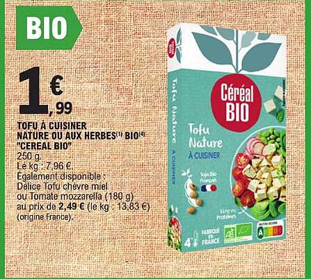 tofu à cuisiner nature ou aux herbes bio "céréal bio"