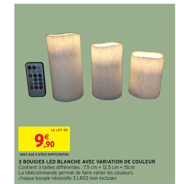 3 bougies led blanche avec variation de couleur