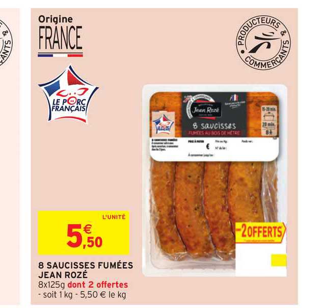 8 saucisses fumées jean rozé