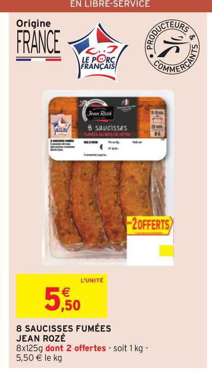 8 saucisses fumées jean rozé