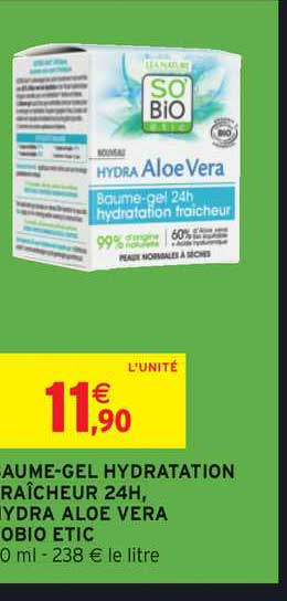 baume gel hydratation fraîcheur 24h hydra aloe vera sobio etic