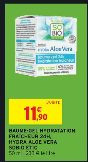 baume gel hydratation fraîcheur 24h hydra aloe vera sobio etic