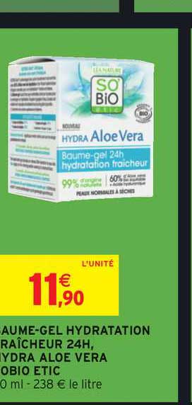 baume gel hydratation fraîcheur 24h hydra aloe vera sobio etic