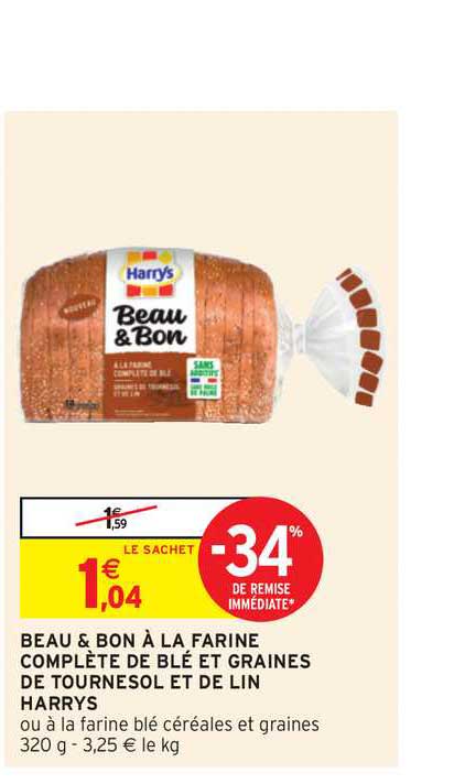 beau & bon à la farine complète de blé et graines de tournesol et de lin harrys
