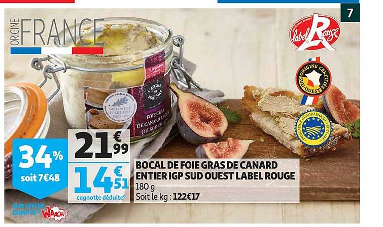 bocal de foie gras de canard entier igp sud ouest label rouge