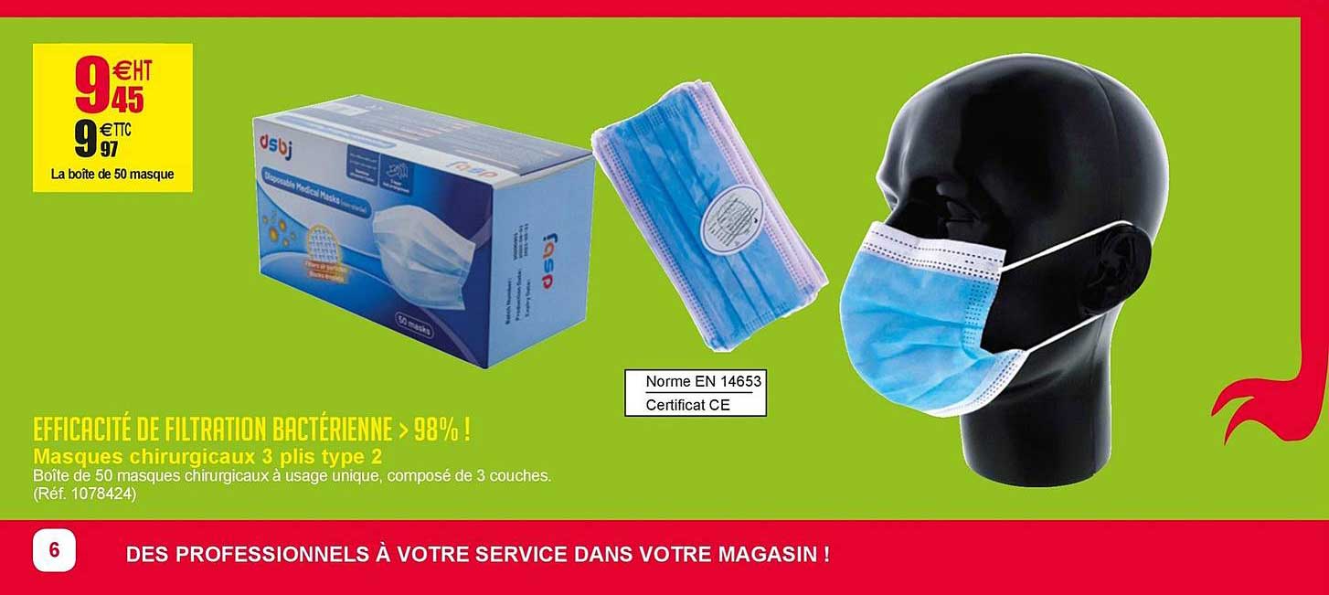 boîte de 50 masques chirurgicaux à usage unique