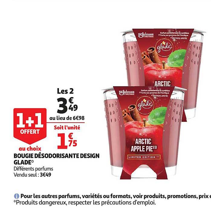 bougie désodorisante design glade 1+1 offert au choix