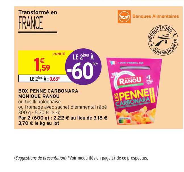 box penne carbonara monique ranou le 2ème à -60%