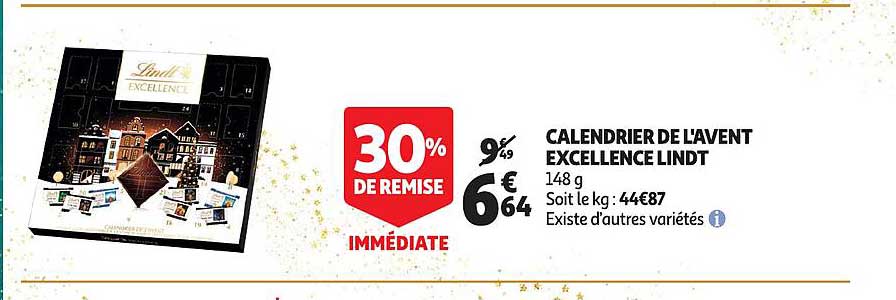 calendrier de l'avent excellence lindt 30% de remise immédiate