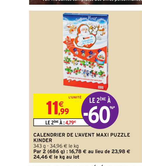 calendrier de l'avent maxi puzzle kinder le 2ème à -60%